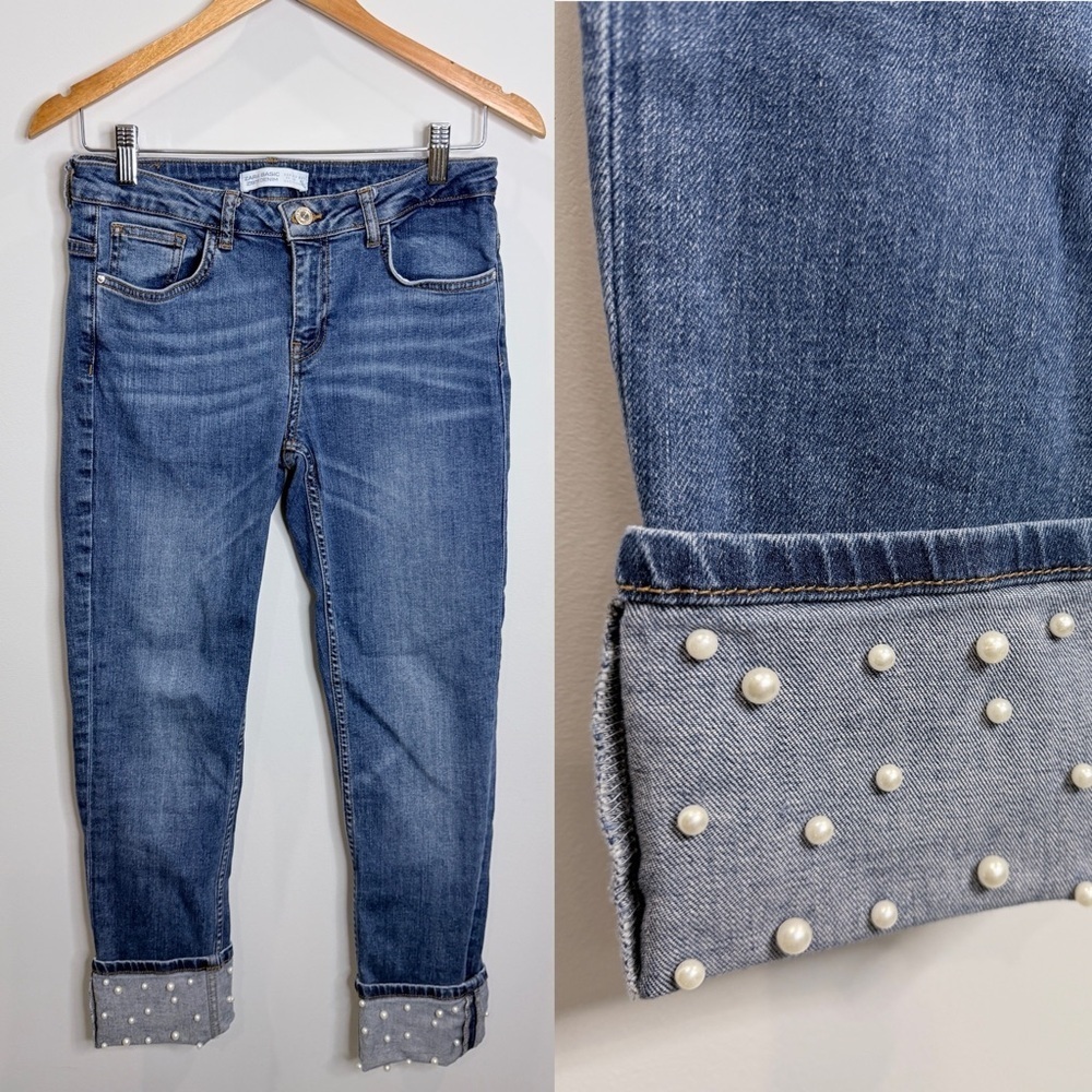 Zara Basic Denim Blue Pears on Ankle Jeans
